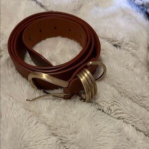 Lane Bryant Tan Leather Belt with Gold Buckle